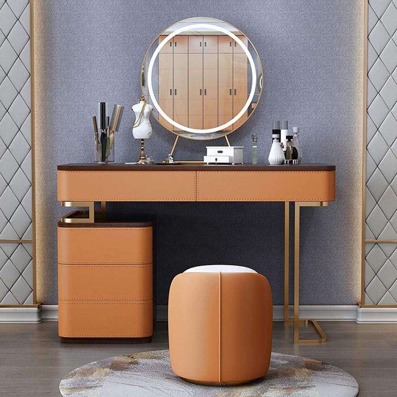 Glam Bedroom Makeup Vanity Desk Faux Leather Vanity Dressing Table