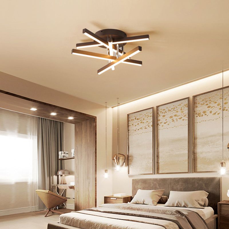 Contemporary Stick Flush Mount Light Aluminum Bedroom LED Semi Flush Ceiling Light in Black