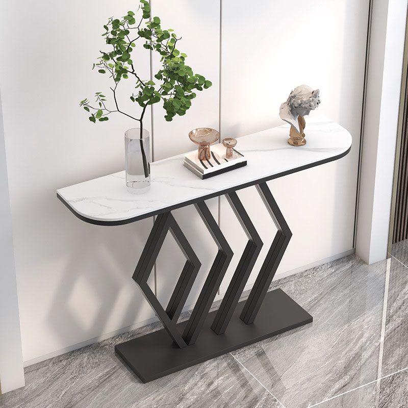 Stone Half Moon Console Table 31.5" Tall 1-shelf Accent Table for Hall