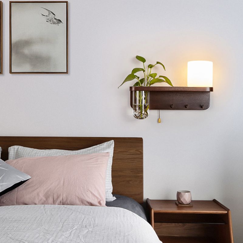 1-Light Wall Sconce Modern Wooden Wall Mount Lamp for Living Room(Plant not included)