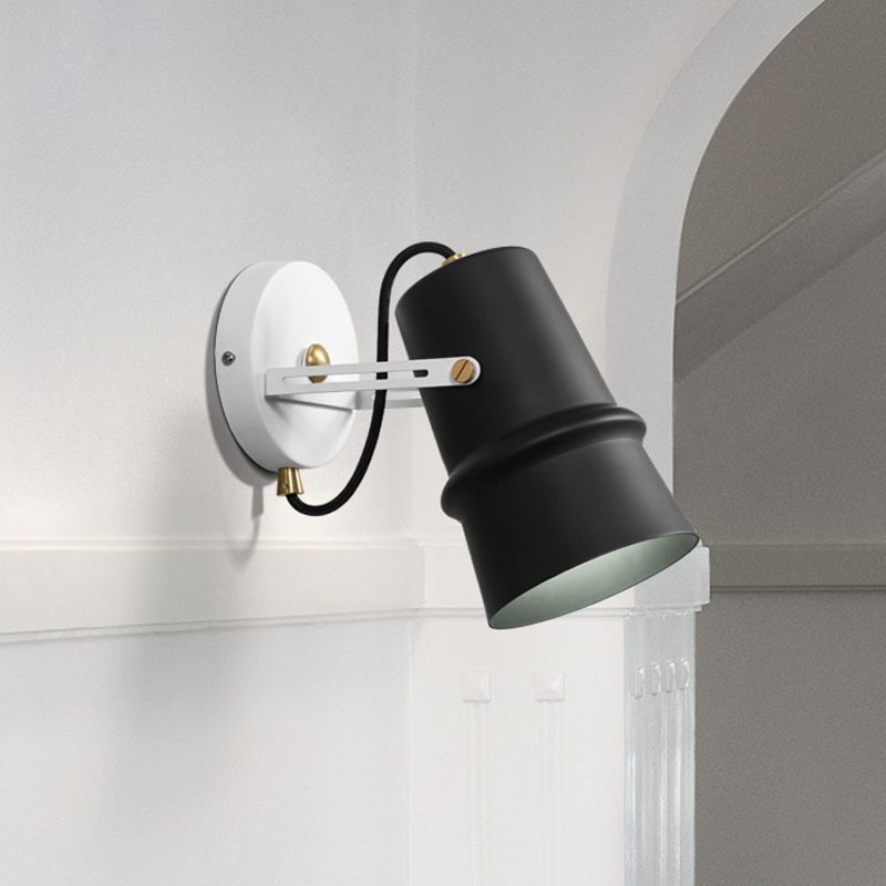 Black/White Cone Wall Lamp Vintage Iron 1-Head Living Room Adjustable Wall Sconce Lighting Fixture
