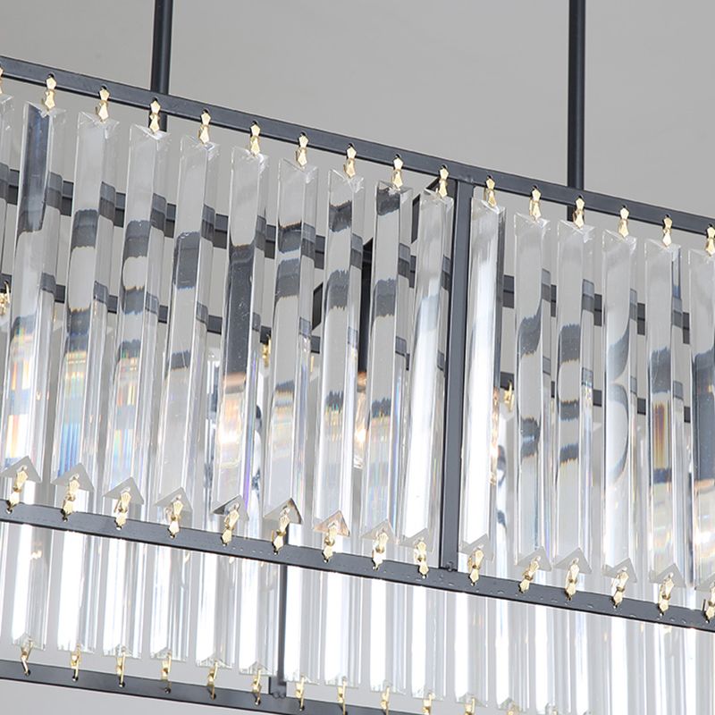 Modern Rectangle Shade Island Pendant Crystal Island Lights for Dinning Room