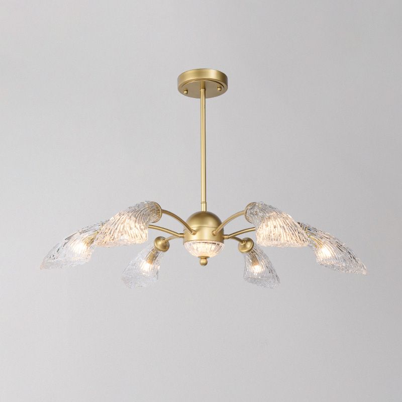 Lámpara de lámpara curva de vidrio transparente RETRO 6 luces de comedor de comedor en oro