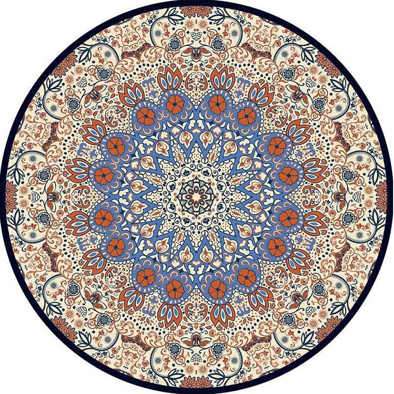 Mid-Century Modern Rug Classic Flower Print Carpet Polyester Non-Slip Backing Rug for Home Decor