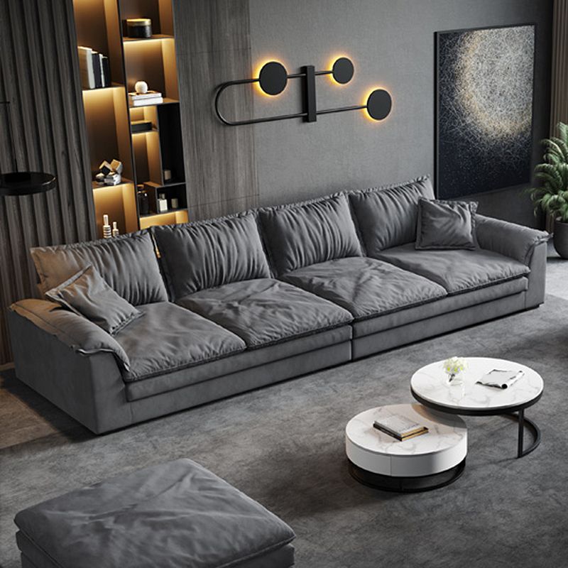 Square Arm Dark Gray Removable Cushions Contemporary Faux Leather Sofa