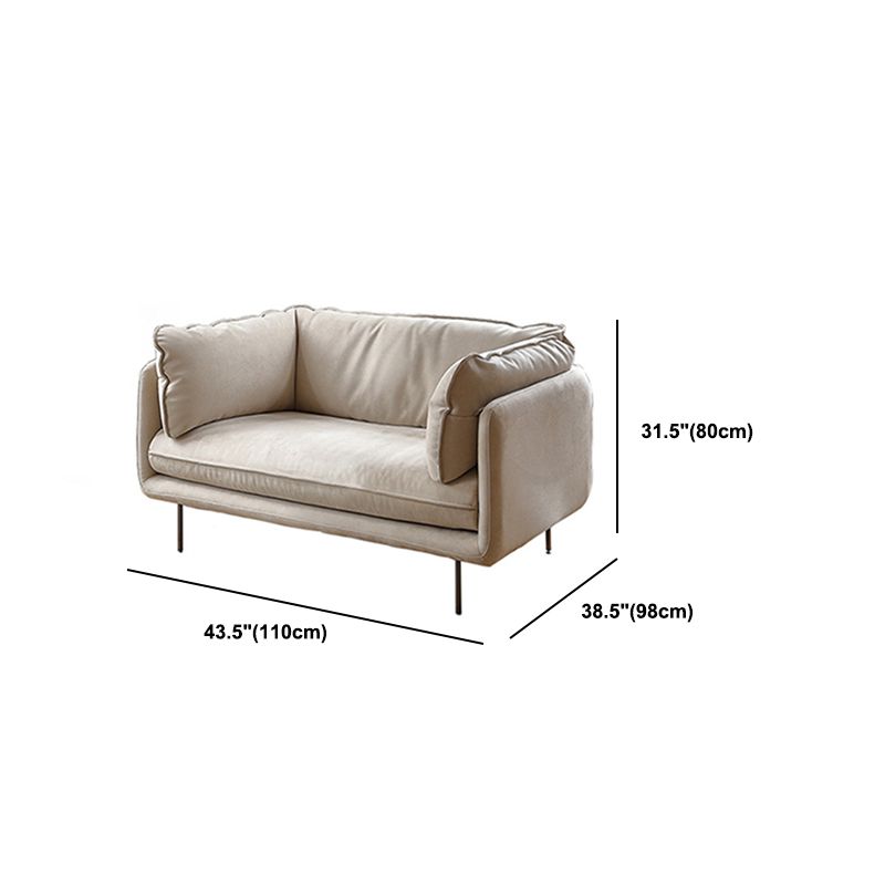 Modern Cream Faux Leather Sofa Pillow Top Arm Sewn Pillow Back Sofa