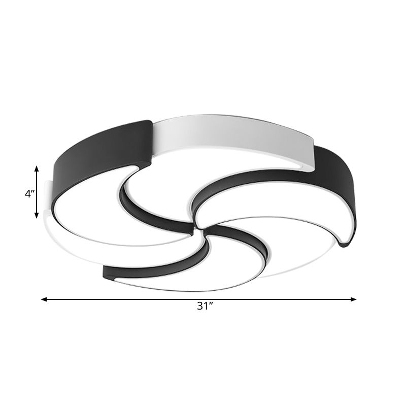 Circular Flush Mount Lighting with Windmill Design Contemporary Acrylic 19.5/"/23.5"/31" W LED Black and White Ceiling Light, Warm/White Light