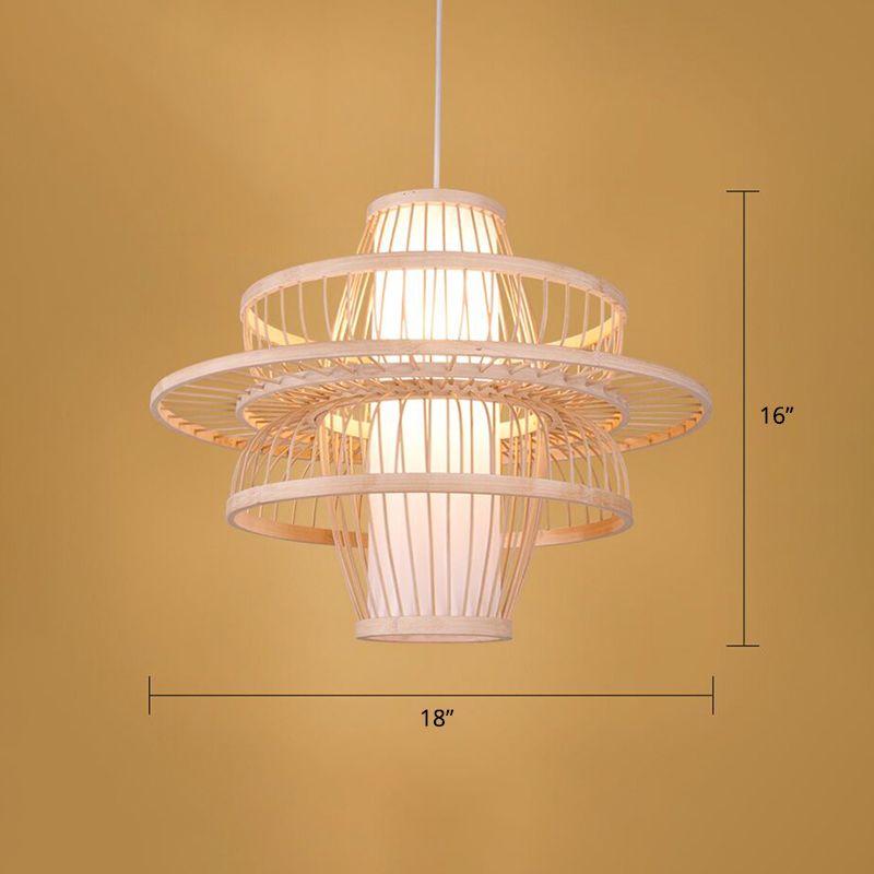 Wood Handmade Suspension Lighting Simplicity 1-Light Bamboo Pendant Light for Restaurant