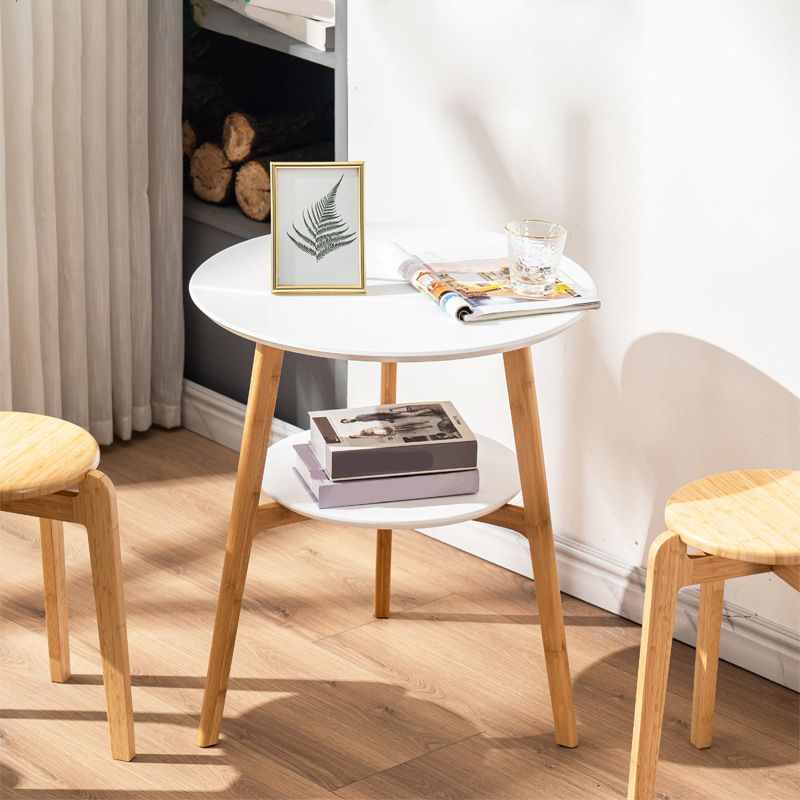 Contemporary End Table Wooden 3 Legs with Storage Double Tier Side Table