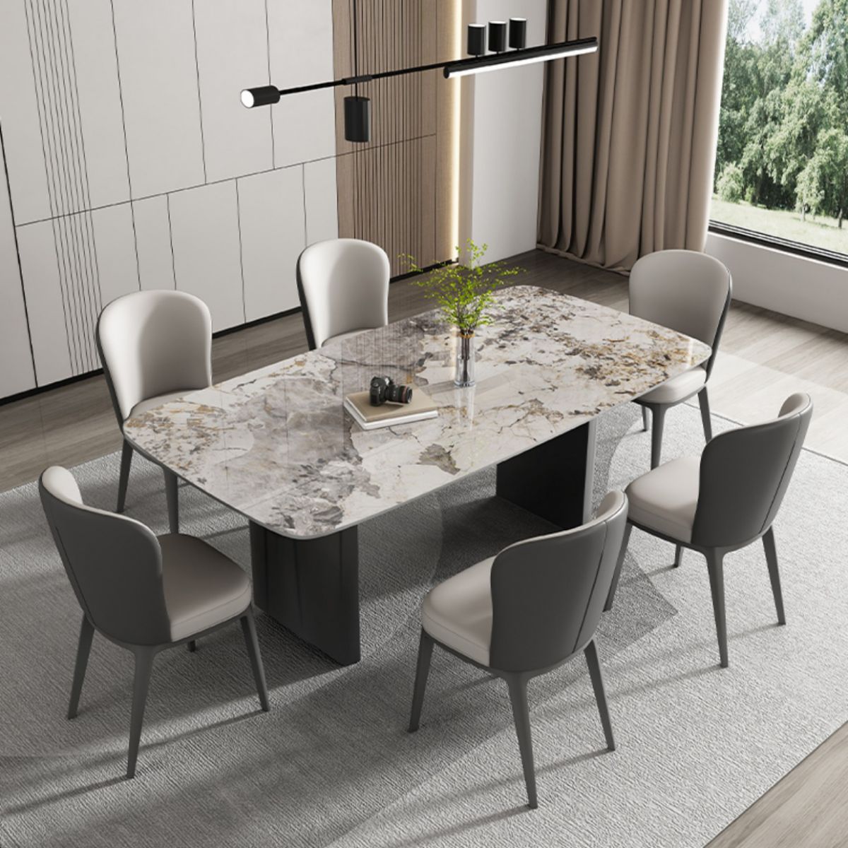 Modern Rectangle Dining Table Stone Top Dinner Table for Dining Room