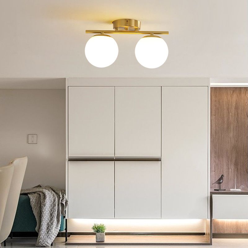 American Metal Flush Mount Ball Shape Ceiling Light with Glass Shade for Living Room