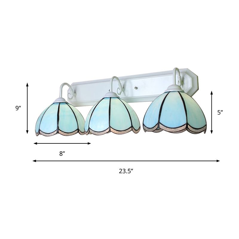Petal Wall Lighting Fixture Tiffany Blue Glass 1 Head White Sconce Light with Linear Backplate