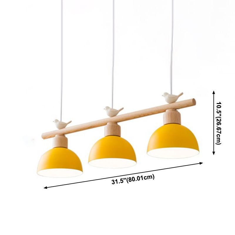 3 Lights Island Pendant Macaron Bowl Metal Pendant with Wood Electric Light Socket