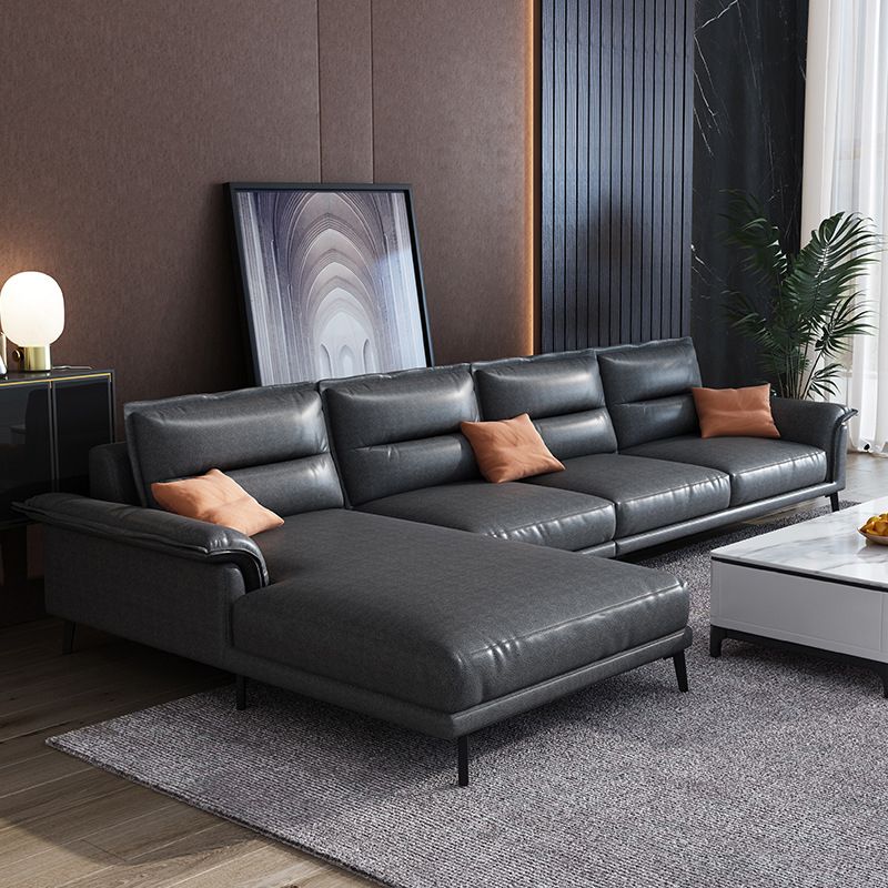 Contemporary Black 4-seat Sectional Loose Back Sectional Sofa