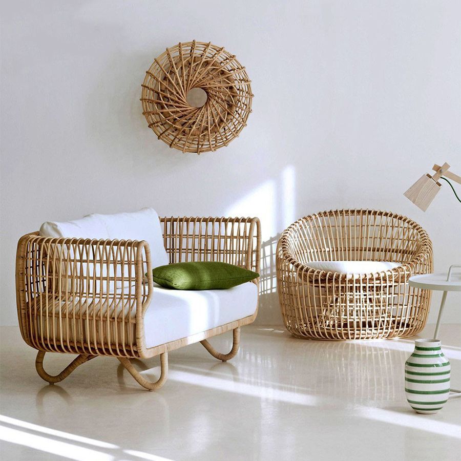 Tropical Rattan Patio Sofa Rust Resistant Outdoor Patio Sofa with Cushion