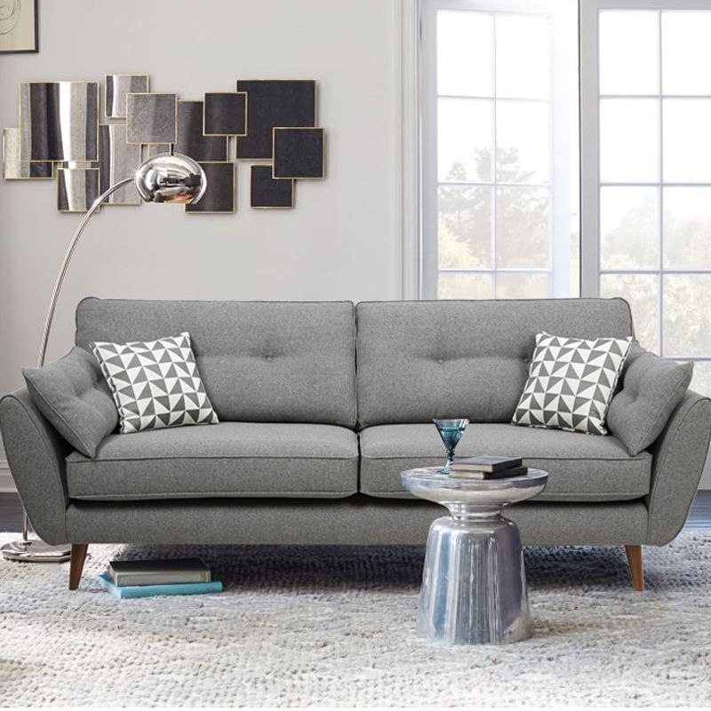 Tufted Flared Arm Sofa 3-Seater 34.64" H Linen Cushions Sofa