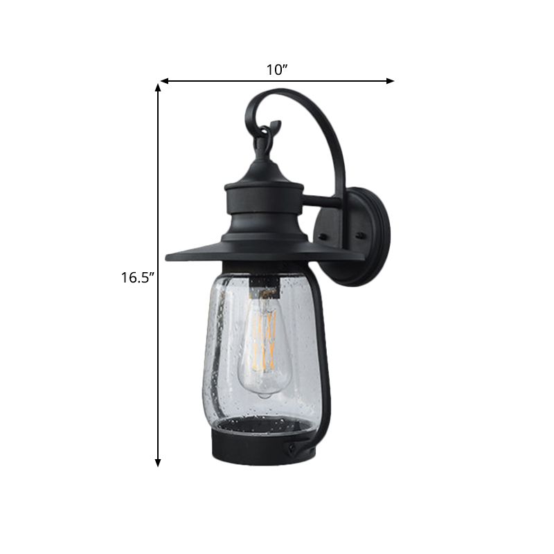 1 Bulb Seedy Glass Wall Mounted Light Farmhouse Black Urn Doorway Wall Lamp Fixture