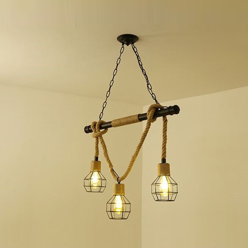 Industrial Island Light Hemp Rope Island Hanging Light with Metal Shade for Dining Room