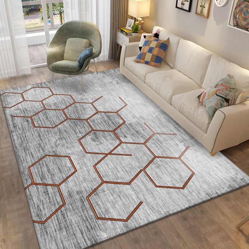 Brown Modern Indoor Rug Polyester Geometric Rug Non-Slip Backing Rug for Home Decoration