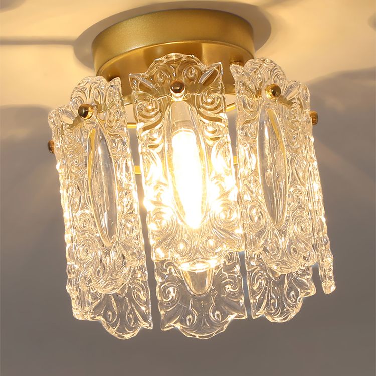 Drum Shape Flush Ceiling Lights Modern Style Glass 1 Light Flush Mount Fixture in Gold