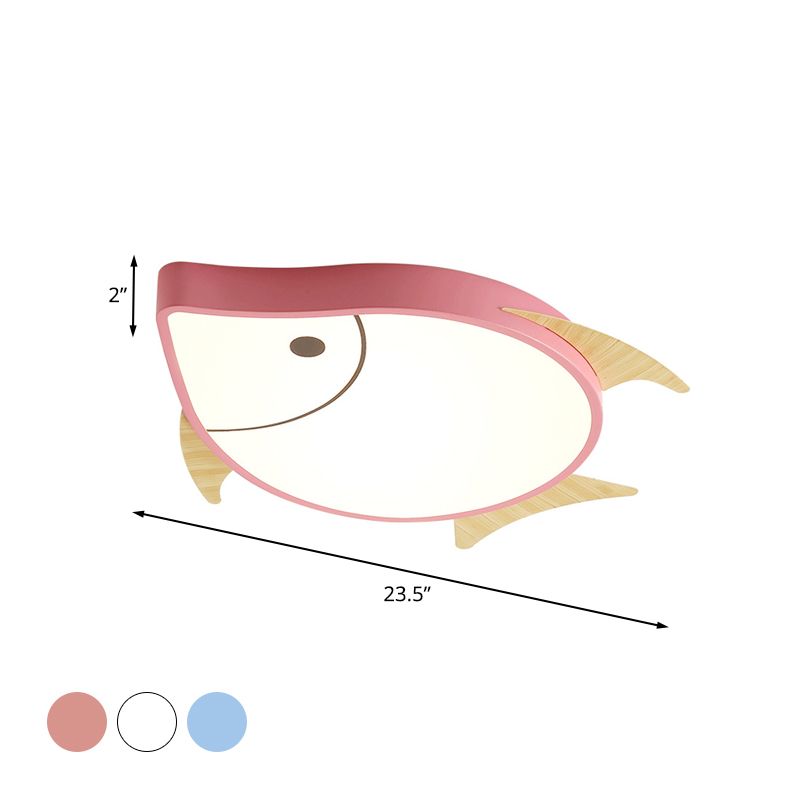 Cartoon Fish Flush Mount Lighting Acrylic Nursery School LED Ceiling Lamp in White/Pink/Blue and Wood