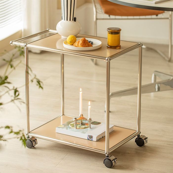 Medieval Modern Style Rectangular Metal/glass Table Wheel Base Side Table