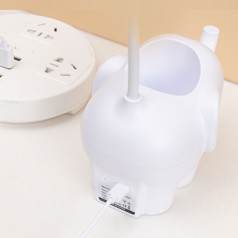 Lámpara de mesa de lectura creativa moderna Luz de mesa de elefante de 1 luz con puerto USB