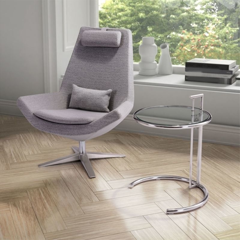 Contemporary Round End Table Glass Living Room Metal Abstract Side Table