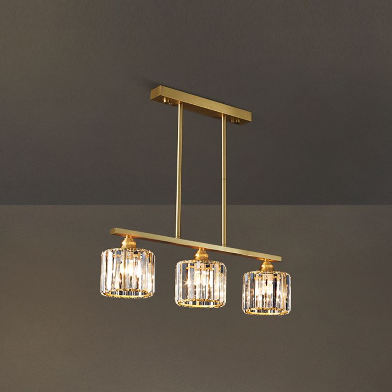 Luminaire d'île contemporaine Crystal Cylinder Island Lights in Gold Finish