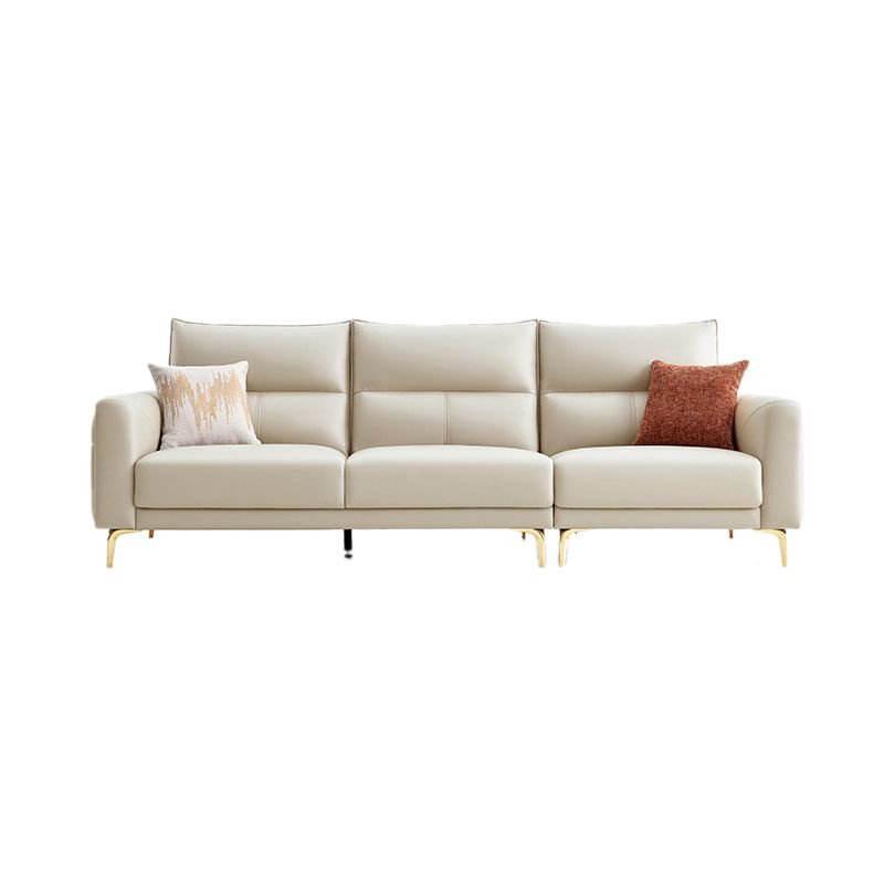Contemporary Faux Leather Sewn Pillow Back Square Arm Sofa For Living Room