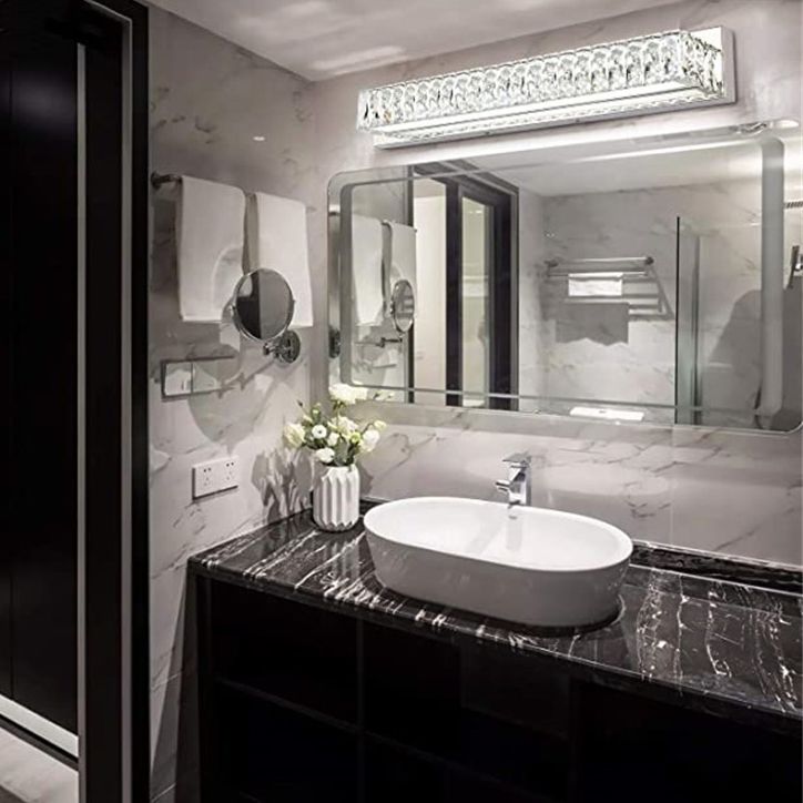 Single Chrome Modern Style Bathroom Vanity Light LED Crystal Bath Bar