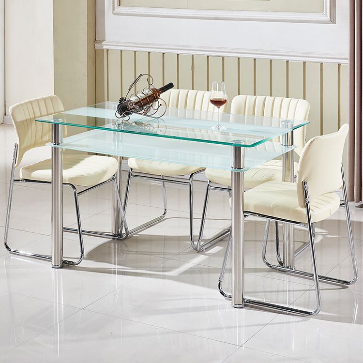 Tavolo da pranzo in vetro in vetro moderno tavolo rettangolo trasparente con 4 gambe per uso domestico
