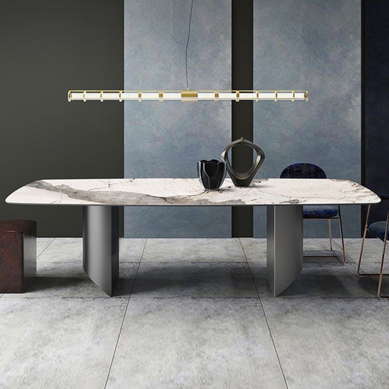 Metal Traditional Luxury Rectangle Table Sintered Stone Indoor Table for Kitchen