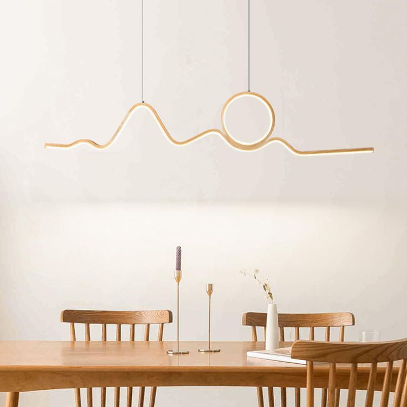 2-Light Modern Beige Island Lighting Wooden LED Ceiling Light for Dining Room