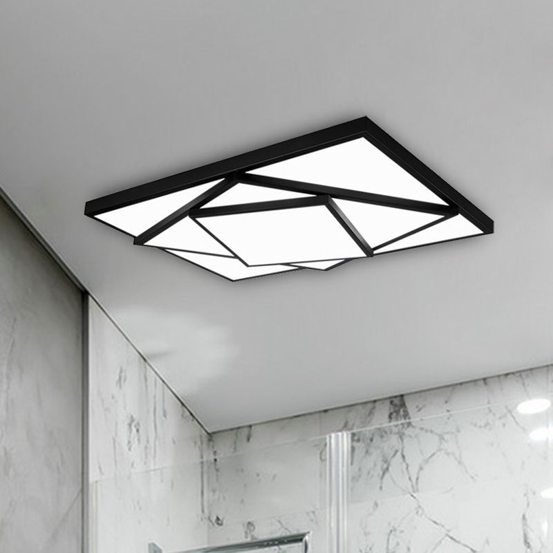 Plafonnier rectangulaire/carré noir/blanc à LED en métal moderne pour salon, 40,6 cm/49,5 cm/63,5 cm de large