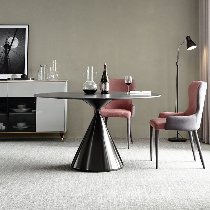 Sintered Stone Modern Round Dining Table Black Stone Top Table with Pedestal