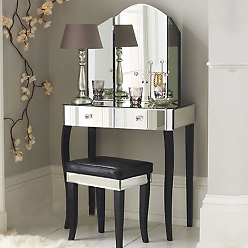15.74" Wide Vanity Set with Tri-Fold Glass Make-up Vanity with Drawers
