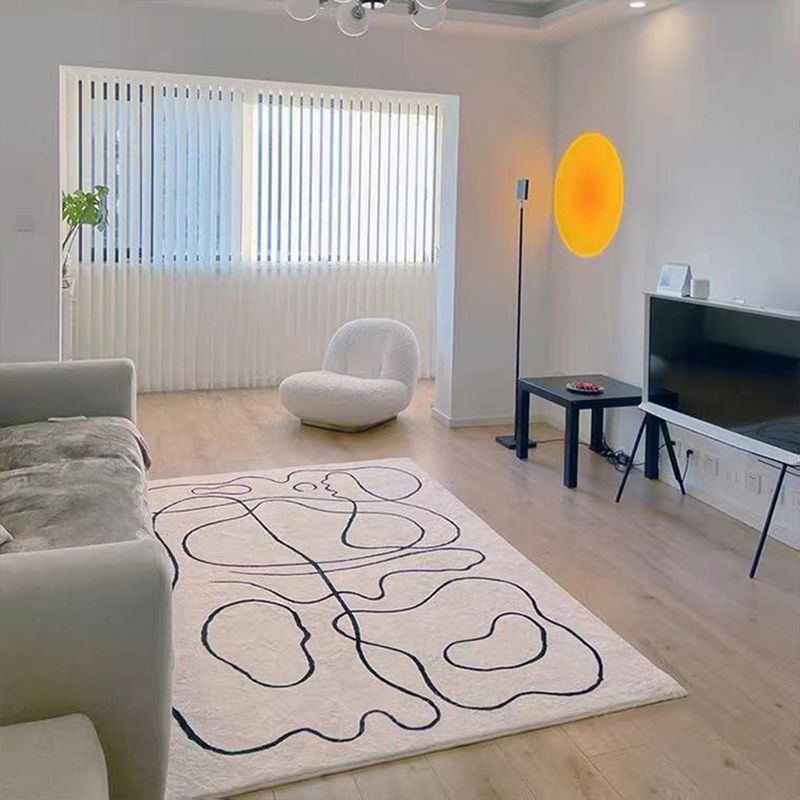 White Modern Indoor Rug Polyester Abstract Carpet Non-Split Backing Rug for Home Decoration