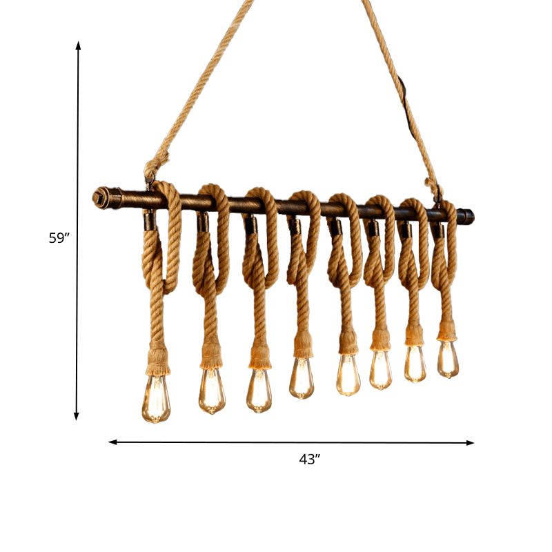 Verstelbaar touw blootgesteld eilandlicht retro industrieel 5/6-licht restaurant eiland plafondlicht in beige/lichtgeel