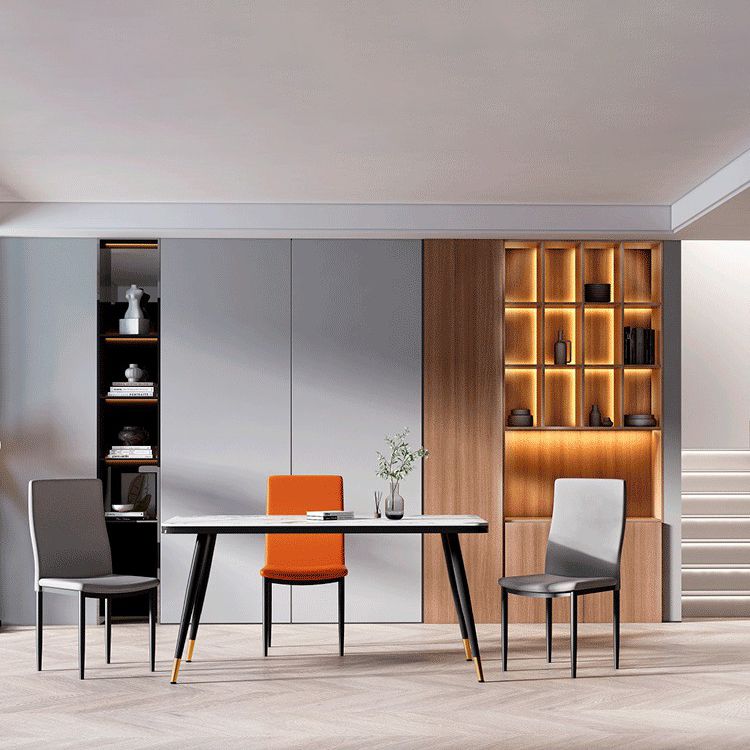 Scandinavian Home Side Chair Solid Back Upholstered Metal Dining Room Chair