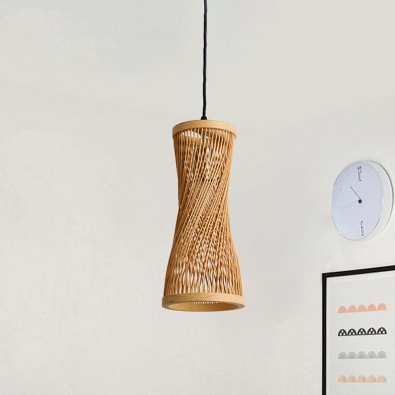 Bambuszylinder hängende Lampe Chic Modern Hanging Anhängervorstellung in Beige für Esszimmer