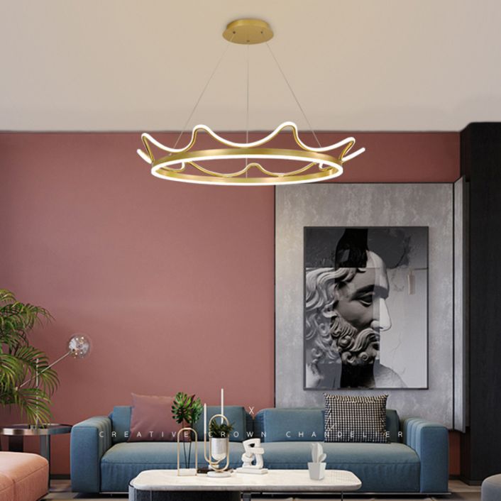 Ultra-modern Crown Pendant Lighting Fixtures Acrylic Hanging Lamp with Hanging Cord for Bedroom