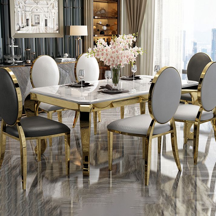 Rectangle Shape Luxury Style Dining Table Marble Fixed Table for Kitchen