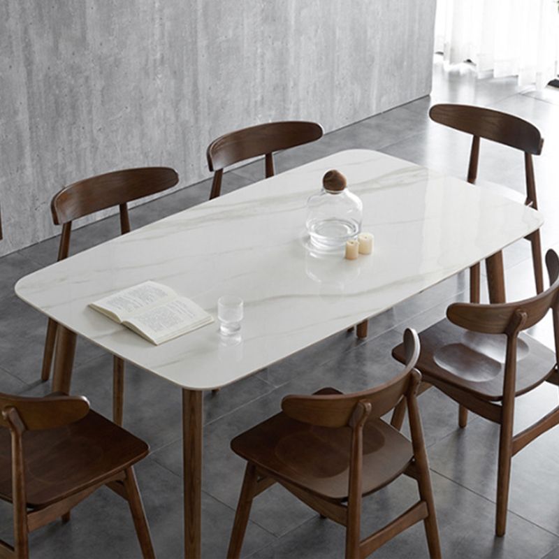 White Stone Top Table Mid-Century Modern Dining Table with 4 Legs