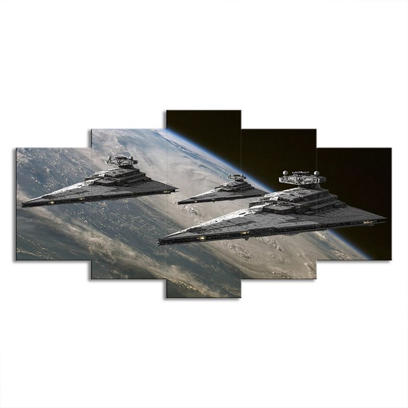 Space Fighter Jets Art Print Fictional Multi-Piece Boys Bedroom Wall Decor in Grey