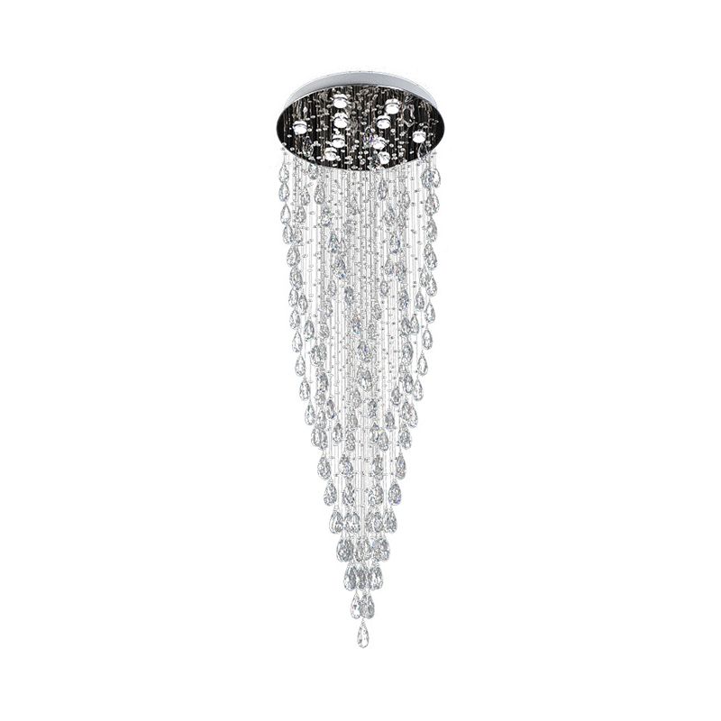 9 Lights Raindrop Hanging Lamp Modernism Silver Clear Crystal LED Multi Light Pendant
