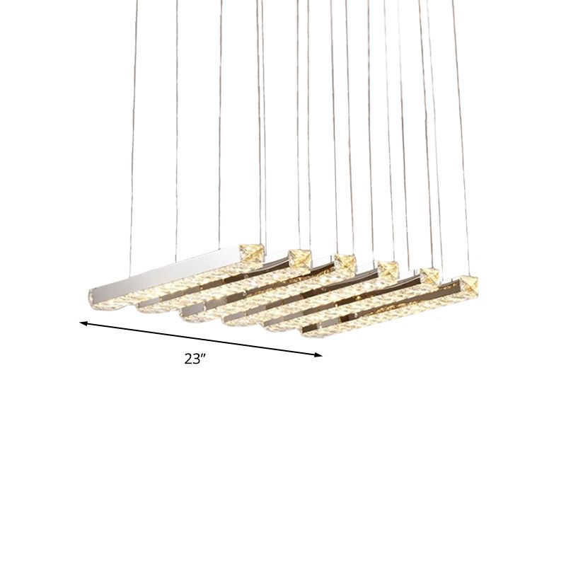 Lineal Living Room Techo Candelier Estilo simple Cristal K9 6/9 Cabezas plateadas Luz colgante en luz cálida/blanca