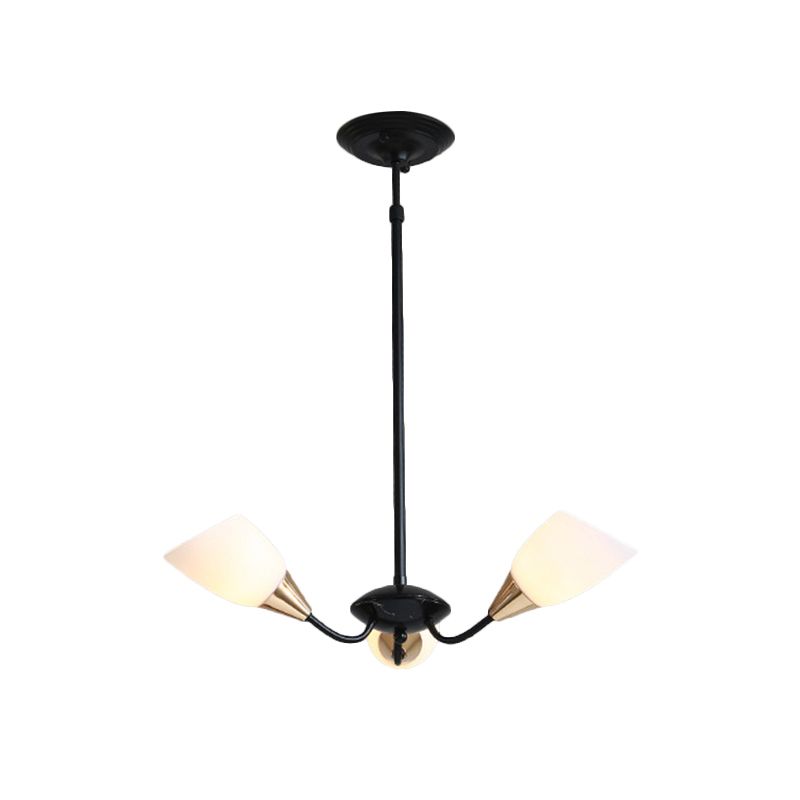 Beveled Chandelier Lighting Modern White Glass 3/6/8 Heads Black Hanging Ceiling Light with Starburst Design