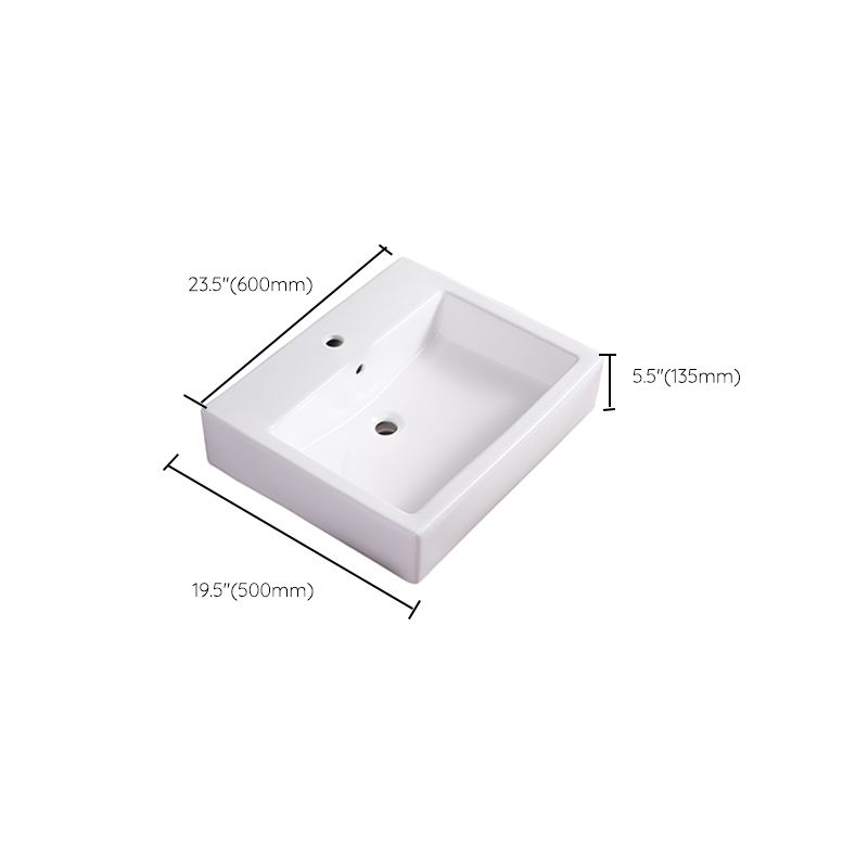 Bathroom Sink White Rectangle Overflow Ceramic One Hole Sink with Faucet