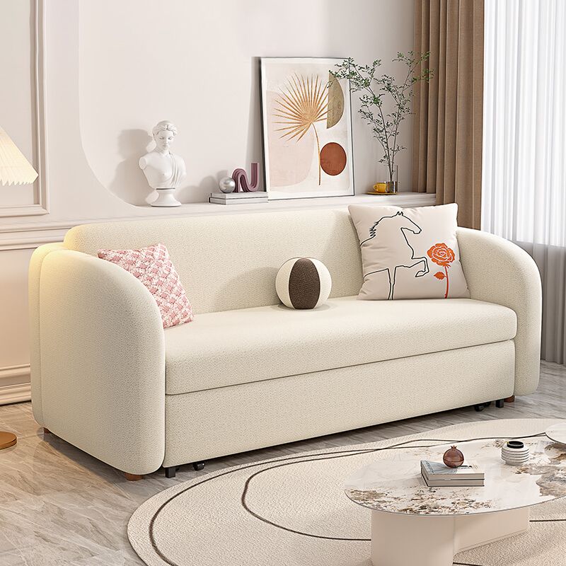 Contemporary Beige Sofa Bed Tuxedo Arm Sofa Bed with 2 Pillows